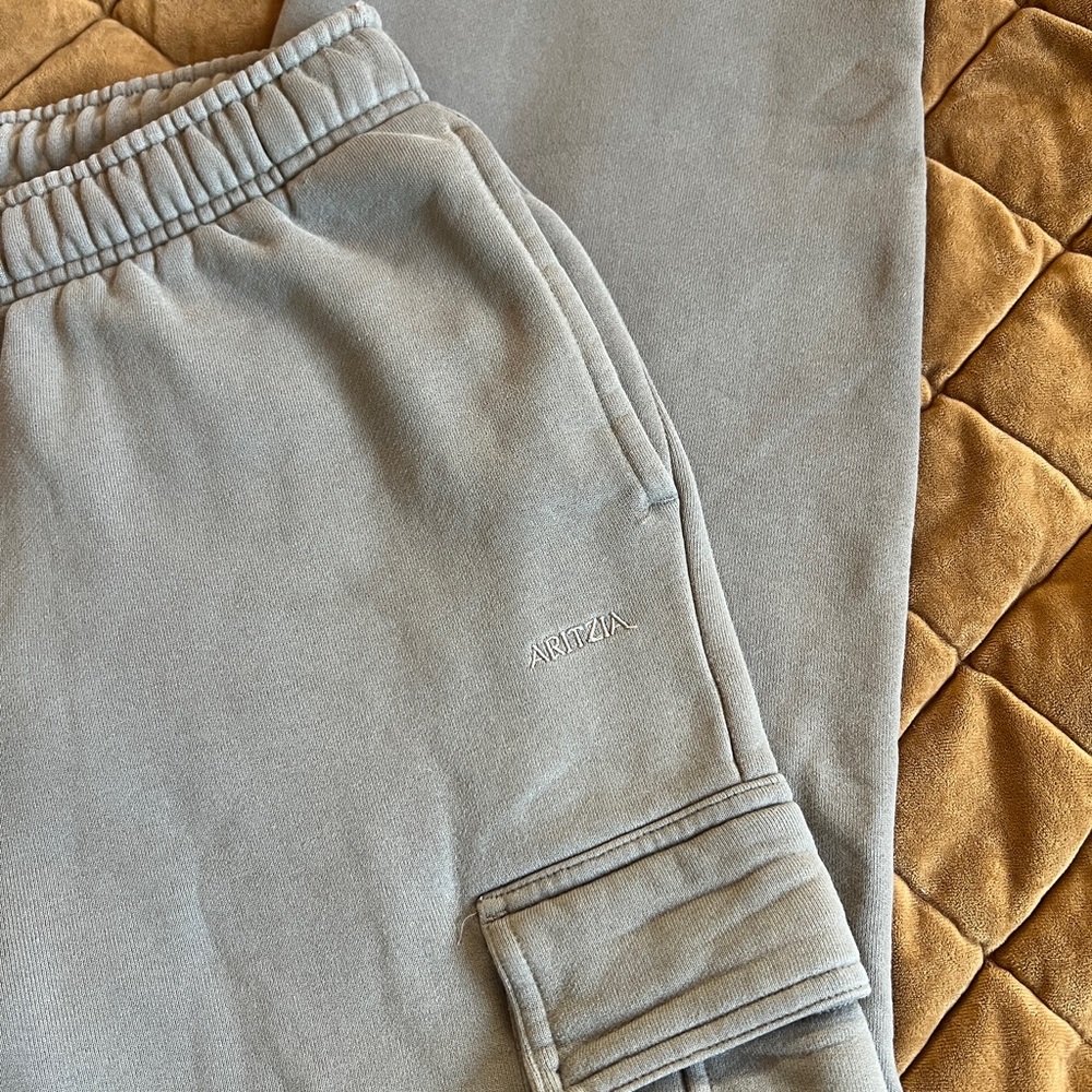 ARITZIA COZY SWEATFLEECE MEGA FIT CARGO SWEATPANTS SMALL TAUPE - Picture 3 of 7